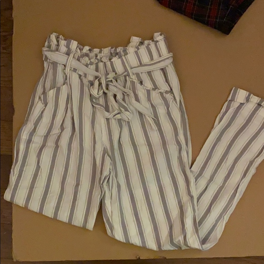 Paper bag striped pants